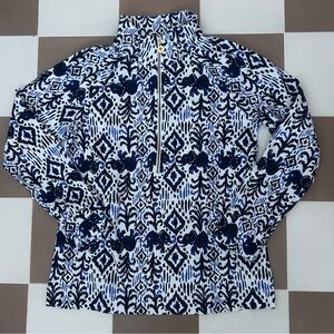Lilly Pulitzer Skipper Popover Blue & White Elephant Ikat Print Jacket Sz Medium